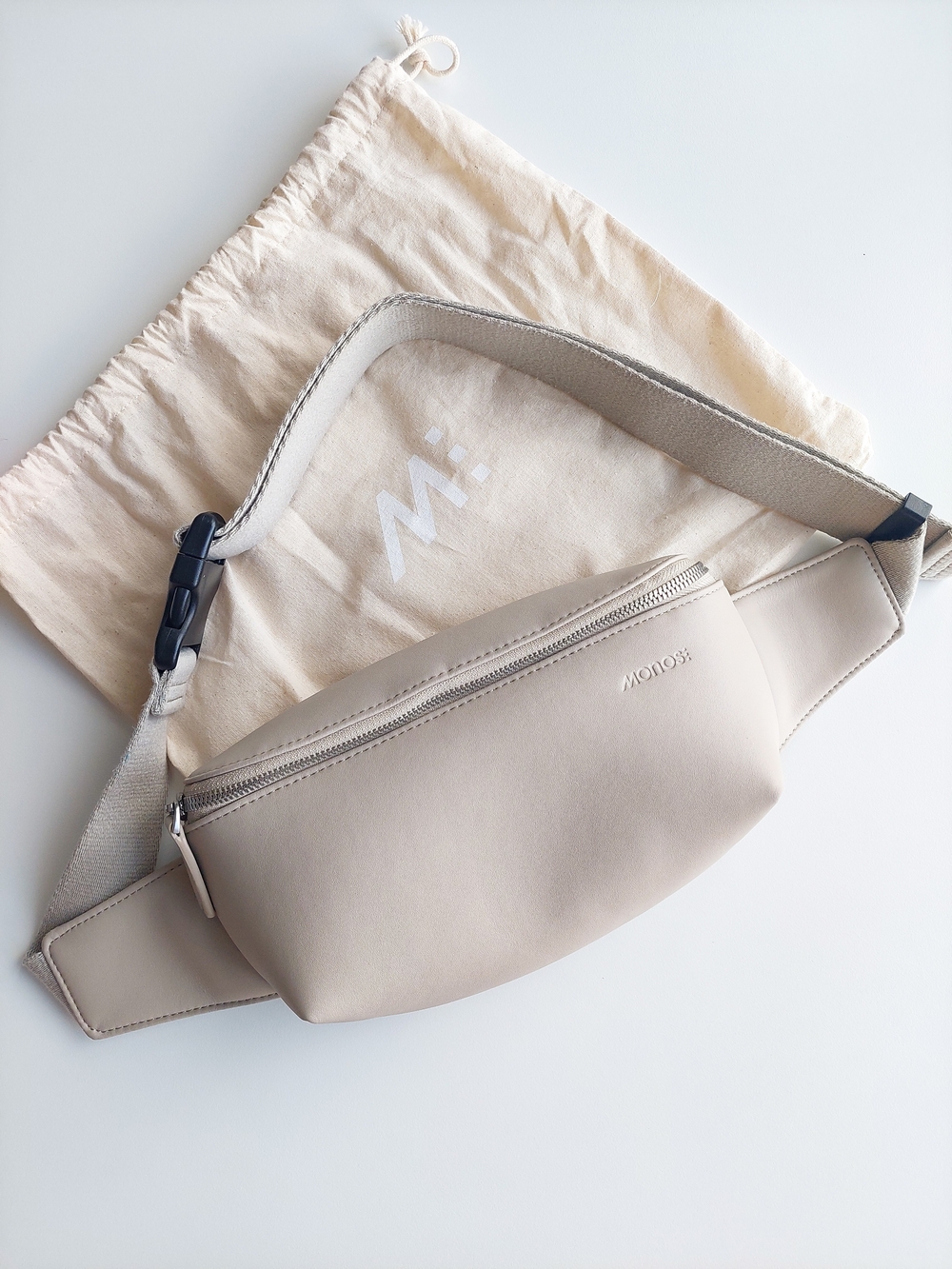 Monos Metro Sling Vegan Leather  Neutral Beige Belt Bag Ivory Tan Purse Small